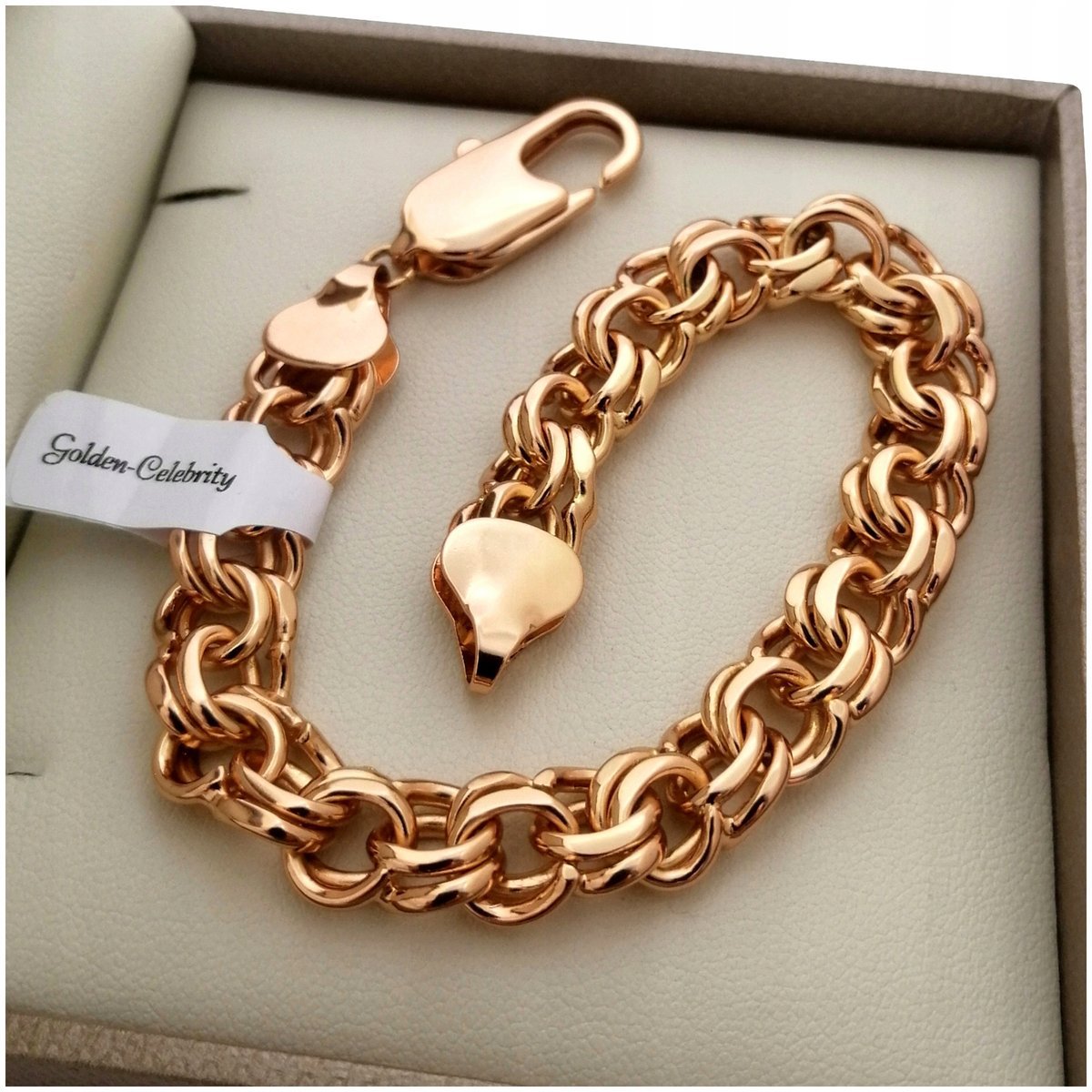 BRANSOLETKA MESKA GARIBALDI 21cm GRUBA / POZŁACANA STAL CHIRURGICZNA 18K