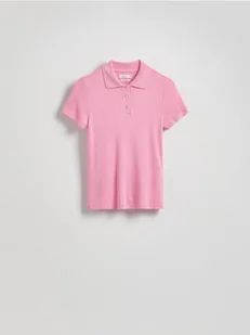 Reserved - T-shirt polo z wiskozą - różowy - Koszulki i topy damskie - miniaturka - grafika 1