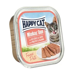 HAPPY CAT Minkas Duo mokra karma dla kota dorosłego, drób i łosoś, pasztet 16x100 g - Mokra karma dla kotów - miniaturka - grafika 1