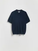 Swetry męskie - Reserved - Sweter polo z wiskozą - granatowy - miniaturka - grafika 1
