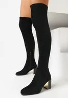 Kozaki damskie - Czarne Kozaki za Kolano z Ozdobnym Obcasem z Metaliczną Wstawką Agnerissa - miniaturka - grafika 1