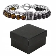 Bransolety męskie - Nowoczesna Bransoletka Męska Brązowo-Czarna 21cm + Pudełko Upominkowe - miniaturka - grafika 1