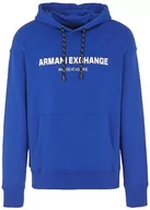 Bluzy męskie - Armani Exchange Męska bluza z kapturem Cross Gender, długie rękawy, wygodne dopasowanie, niebieski, XXL - miniaturka - grafika 1