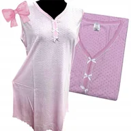 Piżamy damskie - KOSZULA NOCNA BAWEŁNIANA BEZ RĘKAWÓW groszki piżama kokarda róż 48 50 4XL - miniaturka - grafika 1