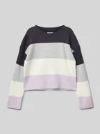 Swetry dla dziewczynek - Sweter z dzianiny krótki w stylu Colour Blocking - miniaturka - grafika 1