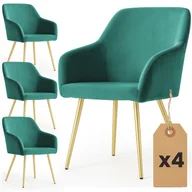 Krzesła - 4x Welurowe krzesło tapicerowane gładkie Butelkowa Zieleń ESTELLE Złote nogi - miniaturka - grafika 1