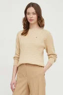 Swetry damskie - Tommy Hilfiger sweter bawełniany kolor beżowy lekki - miniaturka - grafika 1