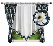 Firany - FIRANA GOTOWA WOAL 400x160 FIRANA KOLOROWA ZASŁONA CZARNO NIEBIESKO BIAŁA - miniaturka - grafika 1