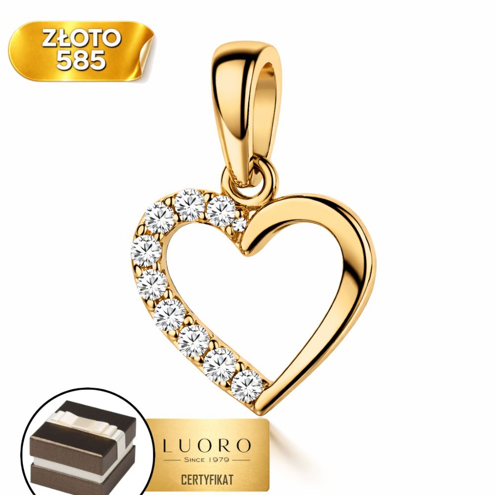 ZAWIESZKA ZŁOTA 585 14K SERCE DUŻE Z CYRKONIAMI 1 CM ELEGANCKA