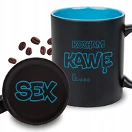 Kubki - KUBEK Z GRAWEREM Niebieski Upominek Na Prezent Urodziny KOCHAM KAWĘ I SEX - miniaturka - grafika 1