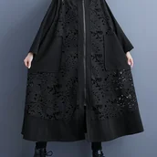 Inne - TEMU 1 szt. Japoński styl damski swobodny długi wiatrówka, luźny krój modny czarny płaszcz z kapturem z kontrastowym detalem koronkowym, poliester - miniaturka - grafika 1