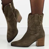 Botki damskie - Khaki zamszowe kowbojki, botki damskie Vinceza 58343 - miniaturka - grafika 1