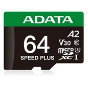 Karty pamięci - Karta ADATA Speed Plus MicroSDXC 64 GB Class 3 UHS-I/U3 A2 V30 UD64GUI3V30A2SP-RA1 - miniaturka - grafika 1