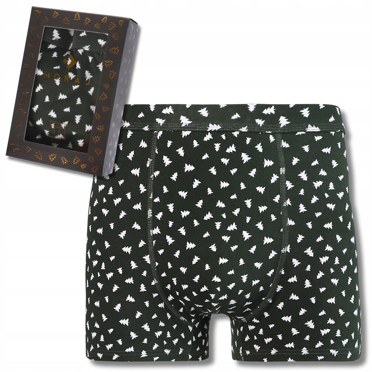 ŚWIĄTECZNE ZIELONE BAWEŁNIANE BOKSERKI MĘSKIE W CHOINKI PREZENT MORAJ L