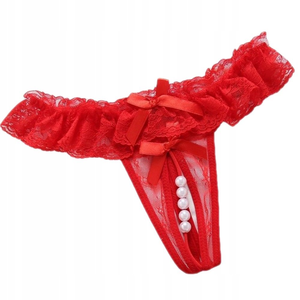 Stringi Z Dziurką Koronkowe Majtki Figi Z Otwartym Krokiem Czerwone