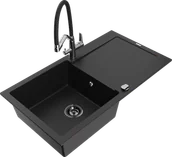 Zlewozmywaki z baterią - Mexen Leo zlewozmywak granitowy 1-komorowy z ociekaczem i baterią kuchenną Duo, czarny - 6501-77-671701-07-B - miniaturka - grafika 1