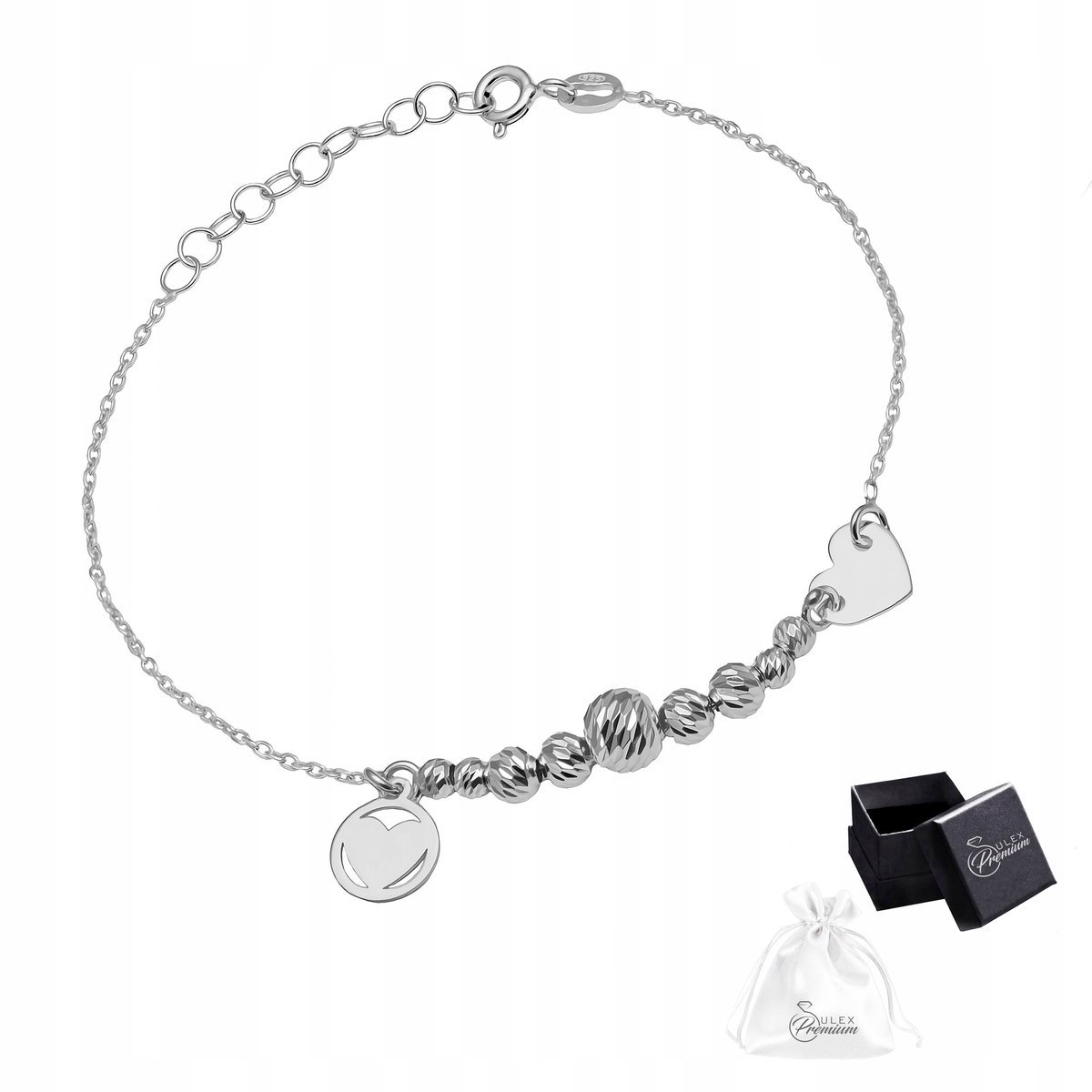 Bransoletka Rodowana Srebro pr. 925 Subtelna z Motywem Podwójnego Serca