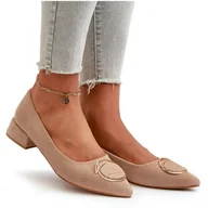 Czółenka - Czółenka Na Niskim Obcasie Z Eko Zamszu S.Barski KV27-037 Beżowe beżowy - miniaturka - grafika 1