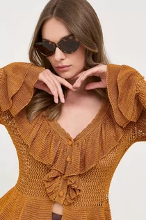 Swetry damskie - Guess kardigan damski kolor brązowy lekki - grafika 1