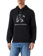 Bluzy męskie - Armani Exchange Męska bluza z kapturem, logo Eagle na przodzie, ściągane stringi, czarny, XXL - miniaturka - grafika 1