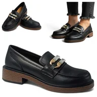 Mokasyny damskie - Mokasyny Damskie SKÓRZANE Eleganckie Wsuwane Lordsy Jesień Czarne Barski 36 - miniaturka - grafika 1