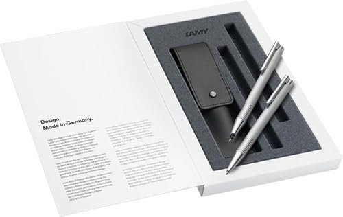 Lamy Zestaw logo brushed z długopisu 206 wraz z wkładem o dużej pojemności M 16 czarny i ołówkiem mechanicznym 106 z drobnym wkładem M 40 (0,7 mm), w zestawie skórzane etui czarne i opakowanie na