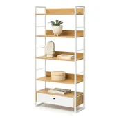 Regały - Regał Skandynawski Z Praktyczną Szufladą Pojemne Półki Lionel Dąb Biały - miniaturka - grafika 1