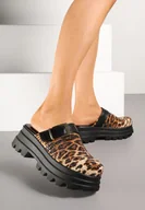 Klapki i japonki damskie - Panterkowe Klapki Chodaki na Grubej Podeszwie z Paskiem z Klamrą Sorie - miniaturka - grafika 1