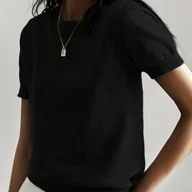 Swetry damskie - TEMU Kobieca Lekka Koszulka z Krótkim Rękawem - Musztardowy Żółty, Okrągły Dekolt, Średnio Elastyczna, Jednokolorowa na Wiosnę//Jesień, Uniwersalny - miniaturka - grafika 1