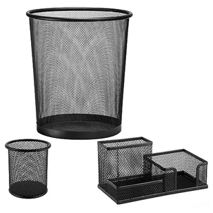 D.RECT Zestaw biurowy 3030, kosz na śmieci z siatki drucianej, metalowy pojemnik na długopisy, okrągły pojemnik na długopisy z metalu drucianego, organizer na biurko, pojemnik na długopisy, półka - Długopisy - miniaturka - grafika 1