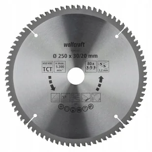 WOLFCRAFT 6542000 Tarcza pilarska 250x30/20mm 80zębów czyste cięcie - Tarcze do pił - miniaturka - grafika 1