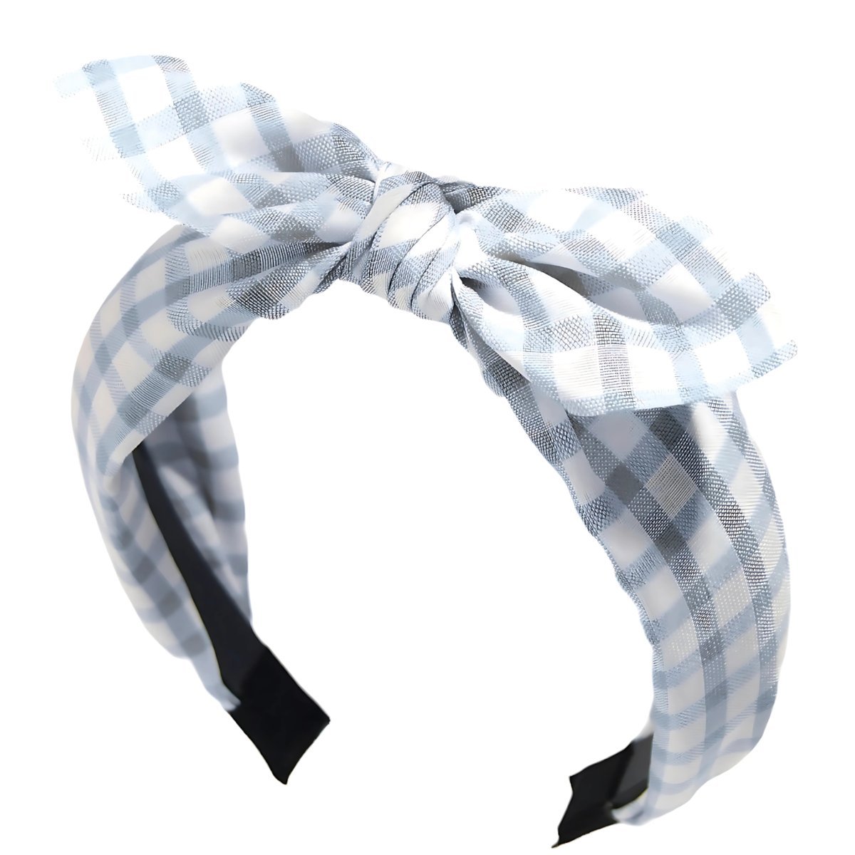 Opaska do Włosów Szara Biała na Głowę w Kratkę z Kokardą Lekka i Wygodna