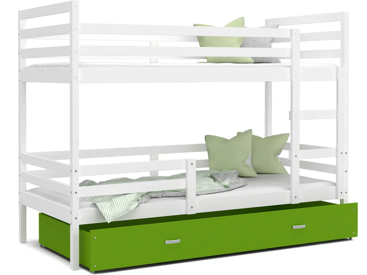 Łóżko piętrowe 190x80 białe zielone JACEK