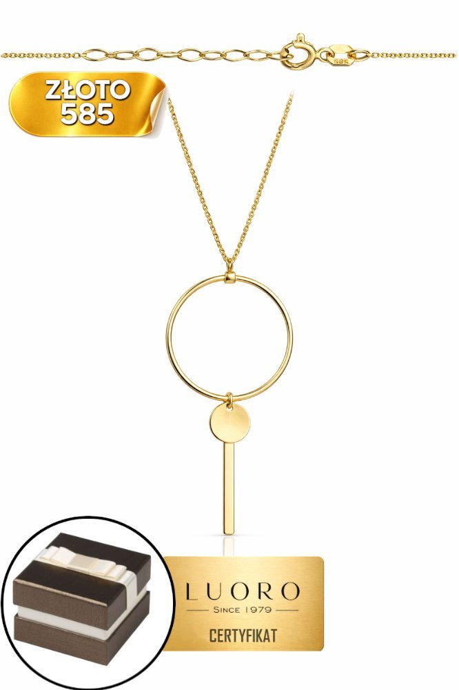 NASZYJNIK ZŁOTY 585 14K KÓŁKO KOŁO KRESKA 42 CM REGULOWANY ELEGANCKI
