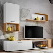 Meblościanki - Meblościanka MAZE I zestaw mebli biały / dąb wotan - miniaturka - grafika 1