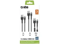 Kable - SBS Zestaw kabli SBS 3x USB A USB-C Czarny - miniaturka - grafika 1
