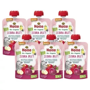 Holle Zestaw Mus Buraczana Zebra Jabłko i banan z burakiem od 6. miesiąca 6 x 100 g - Desery dla dzieci - miniaturka - grafika 1