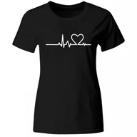 Koszulki i topy damskie - Koszulka Serce Linia Życia EKG. Modny t-shirt damski, czarny, roz. XXL - miniaturka - grafika 1