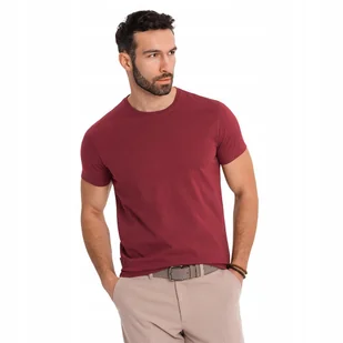Klasyczny T-shirt męski bawełniany BASIC bordowy Ombre OM-TSBS-0236 V16 M - Koszulki męskie - miniaturka - grafika 1