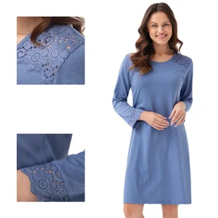 Koszula damska LUNA kod 163 niebieska indygo z koronką  3XL - Bielizna nocna - miniaturka - grafika 1