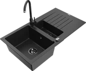 Zlewozmywaki z baterią - Mexen Matias zlewozmywak granitowy 1,5-komorowy z ociekaczem i baterią kuchenną Telma, czarny/srebrny - 6502-73-670200-70-B - miniaturka - grafika 1