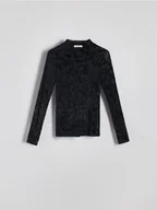 Koszulki i topy damskie - Reserved - Longsleeve regular ze wzorem - czarny - miniaturka - grafika 1