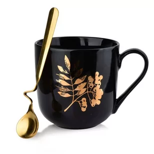 Kubek porcelanowy Lola czarny złoty liść 550 ml - Kubki - miniaturka - grafika 1