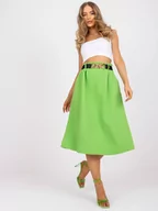 Spódnice - Spódnica trapezowa jasny zielony elegancki długość midi wysoki stan - miniaturka - grafika 1