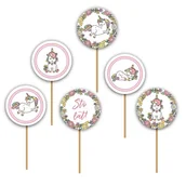 Dekoracje i nakrycia stołu na imprezę - Pikery do babeczek jednorożec w kwiatach - 6 sztuk - miniaturka - grafika 1