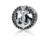 Charmsy - Pandora Valerio.pl Rodowany srebrny charms kotwica symbol nadziei cyrkonie srebro 925 BEAD076 BEAD076 - miniaturka - grafika 1