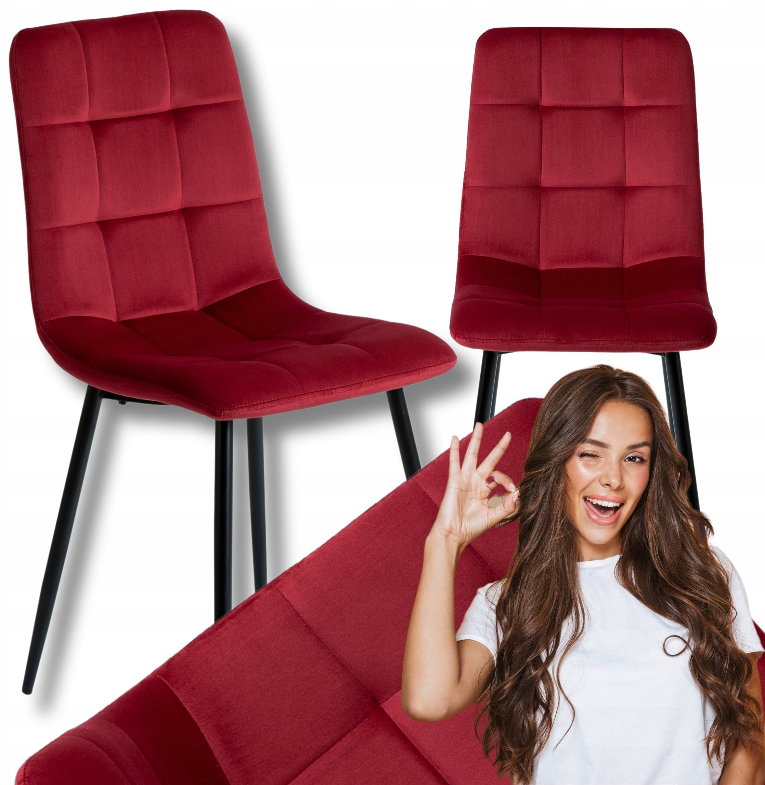 Krzesło Tapicerowane Welurowe Kuchenne Do Jadalni Salonu Loft Bordowe PERU