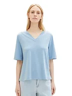 Koszulki i topy damskie - Podstawowy T-shirt damski TOM TAILOR z dekoltem w szpic, 26320-niebieski stonington, XXL - miniaturka - grafika 1