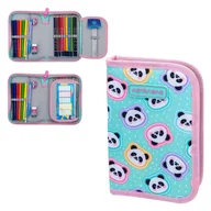 Piórniki - Astra Piórnik Szkolny Pojedynczy Jednoklapkowy Z Wyposażeniem Etui Z Przyborami Szkolnymi Minty Pandas - miniaturka - grafika 1