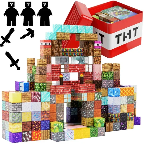 Klocki Magnetyczne Kostki Piksele 3d Budowlane +pudełko Minecraft 150el